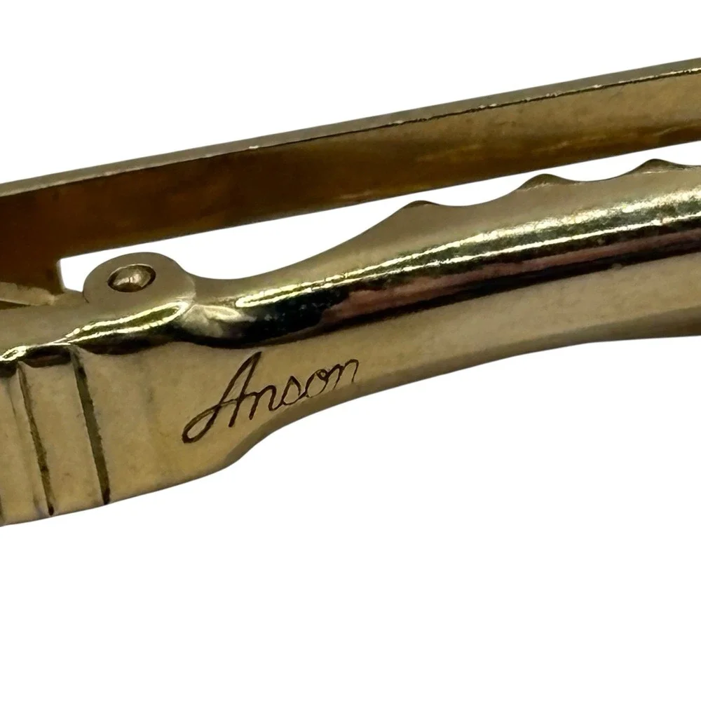 ANSON Cherry Red Lucite Cufflinks Tie Clip Bar Set Gold‎ Tone Open Frame Vintage